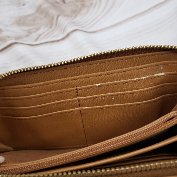 Fossil Boho Fall Leaves Camel Brown Leather Zip Wallet Wristlet READ 8" 2016 - Picture 12 of 15